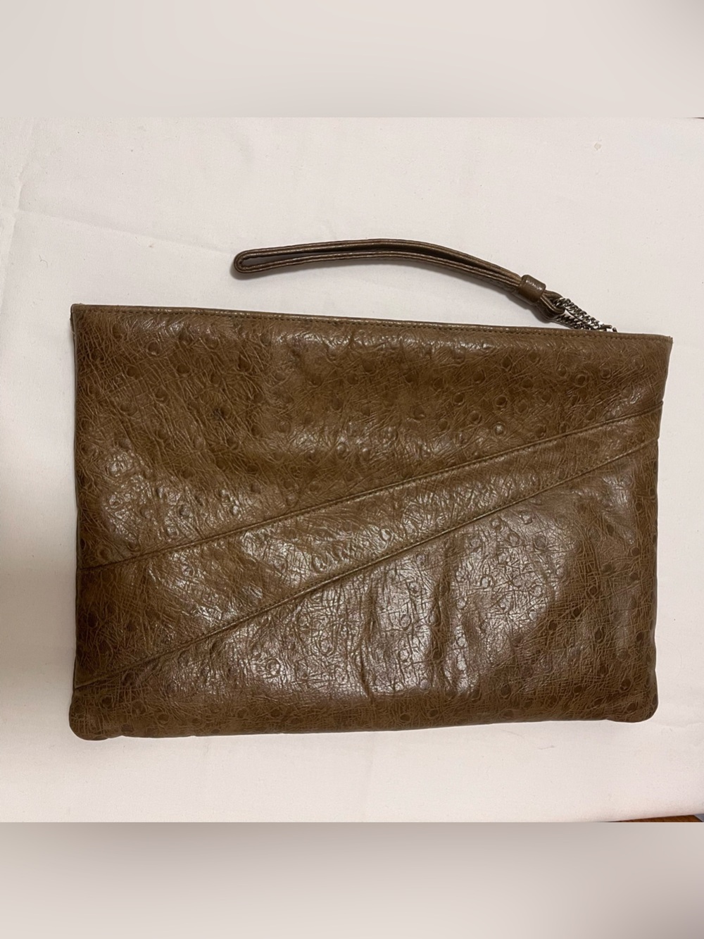 Ruth Saltz Vintage Unique Soft Quality Leather Top Zip Clutch/Wristlet, Olive